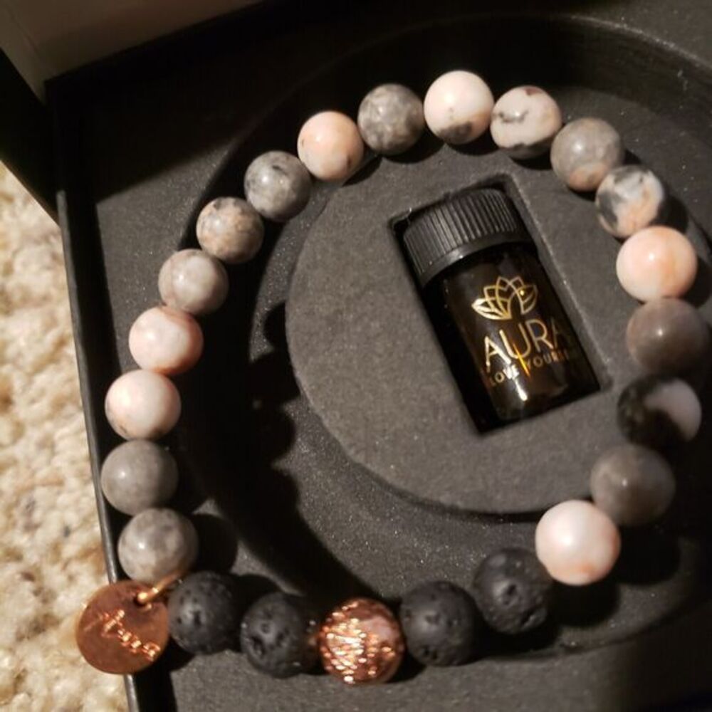 Aura Lava Rock Bracelet with Lavender Essential Oil Gift Box Relaxation
